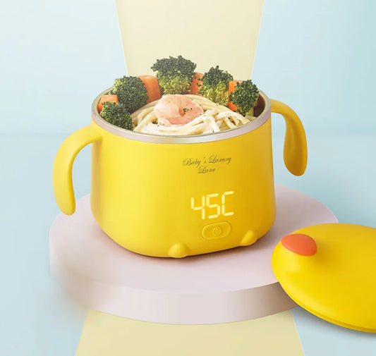 cordless food warmer yellow with food and top off